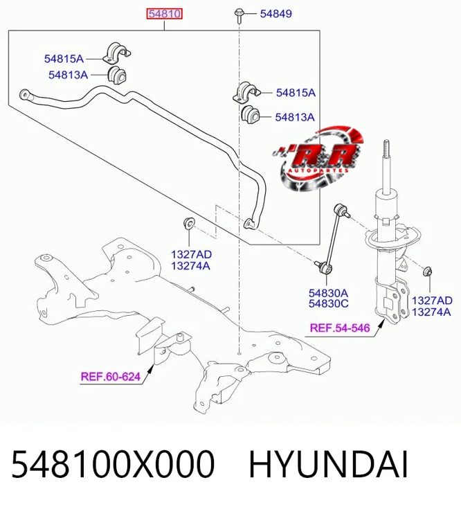 Barra estabilizadora delantera Hyundai I-10 original Hyundai / 54810-0X000 - Image 2
